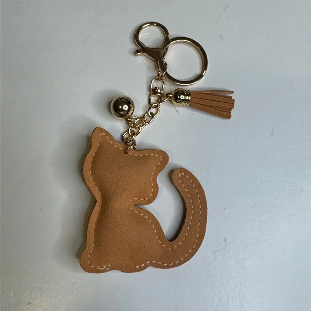 Sparkling Cat Keychain with Gold Accents